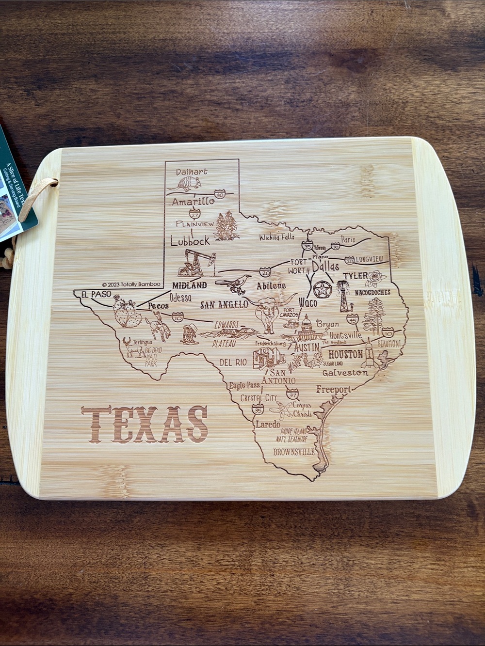 Totally Bamboo Texas Map Cutting Board - Natural